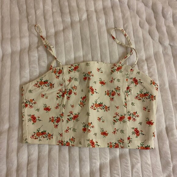 🌷 White Floral Print Vintage Forever 21 Crop Tank Top - Picture 1 of 3
